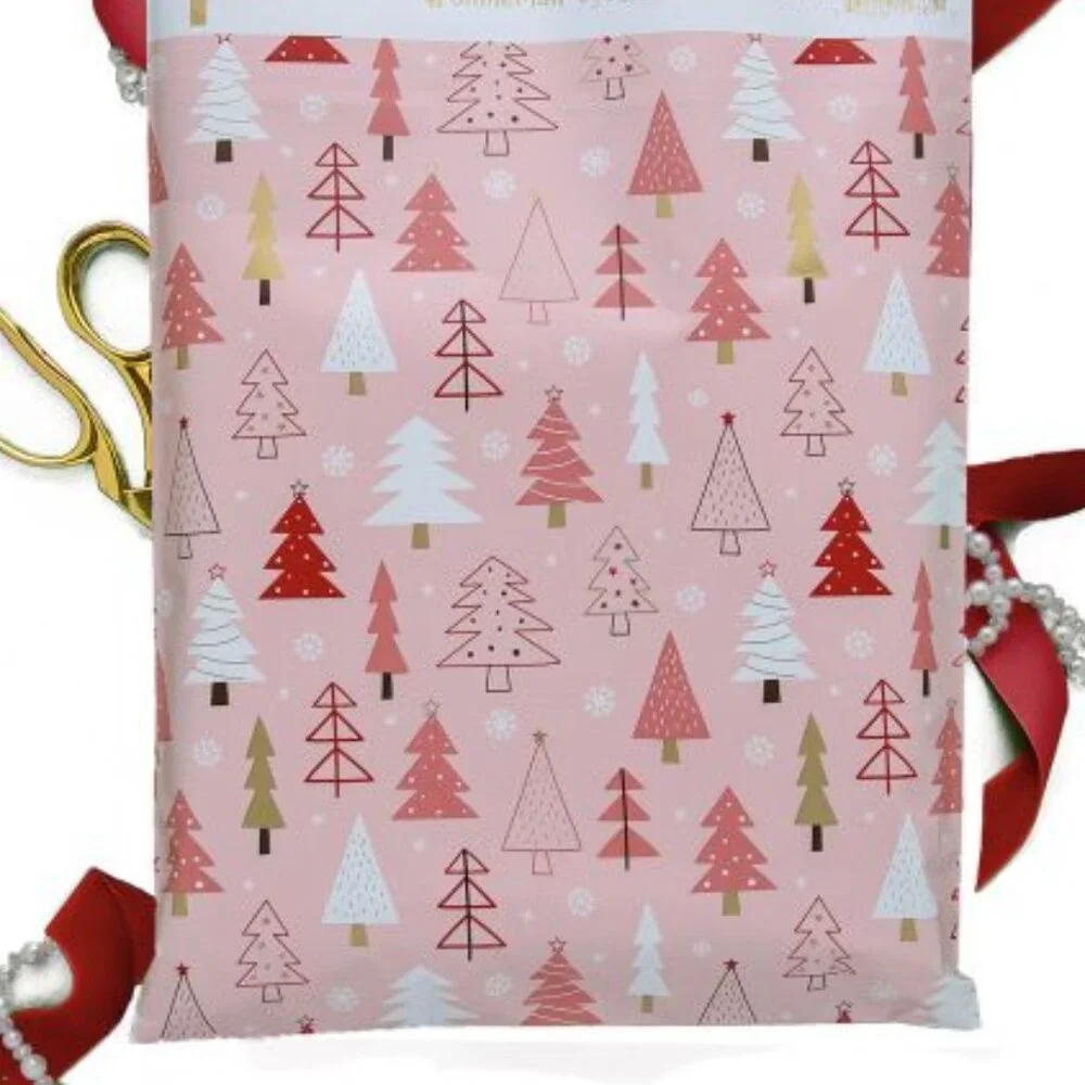 Pink Christmas Trees Poly Mailers 14x17 Pack of 25